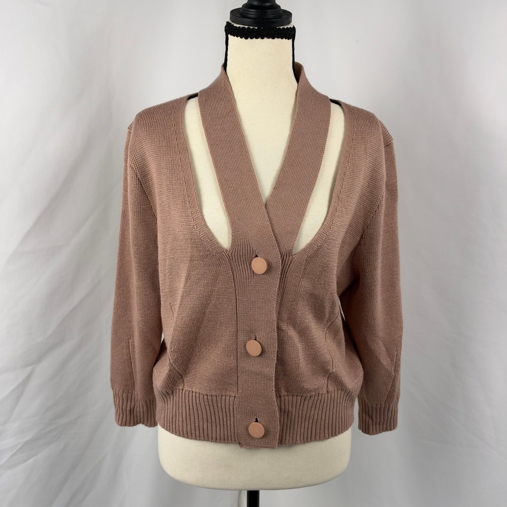 G. Label by Goop Mauve Cardigan with Cutout Womens M Wool Silk Made in Italy